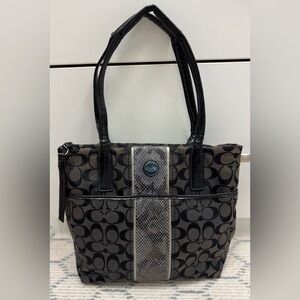 COACH Y2K Classic Signature Stripe Black Jacquard Python Patent Tote HandBag